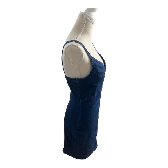 Haute Monde Blue Denim Mini Dress Size L Zip-Front Spaghetti Straps Sleeveless - Picture 2 of 10